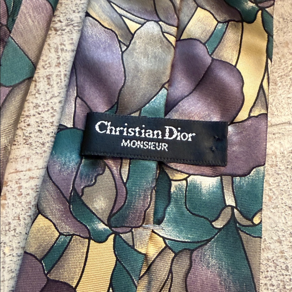 Vintage Dior Gold and Purple Leaf Pattern Tie